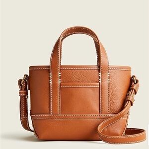 J. Crew Mini Montauk Tote Crossbody Dark Tan Leather New With Tags